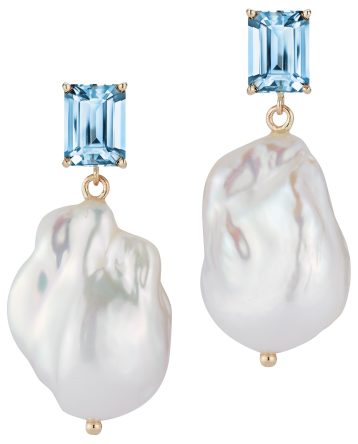 Mateo New York, 14kt Blue Topaz And Baroque Pearl Drop Earrings, OS