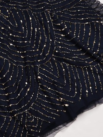 Adrianna Papell Long Beaded Blouson Maxi Gown Dress, Navy - Image 3