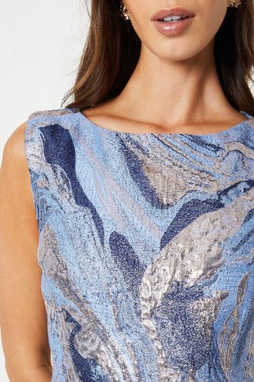 Coast Slash Neck Jacquard Midi Dress, 10, Blue - Image 4