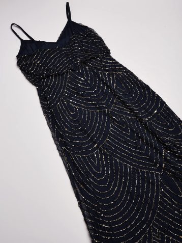 Adrianna Papell Long Beaded Blouson Maxi Gown Dress, Navy - Image 2