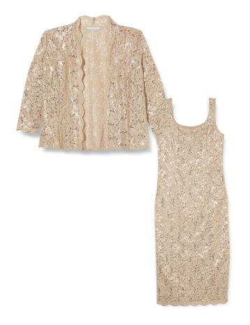 Gina Bacconi Sequin Lace Shift Dress with Jacket, Champagne, 22