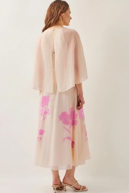 Monsoon Natalie embroidered cape midi dress cream pink