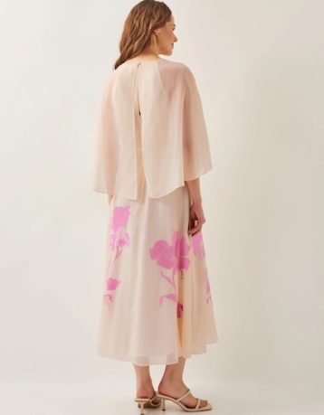Monsoon Natalie embroidered cape midi dress cream pink