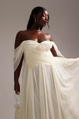 ASOS DESIGN Curve pleated corset maxi wedding dress ivory