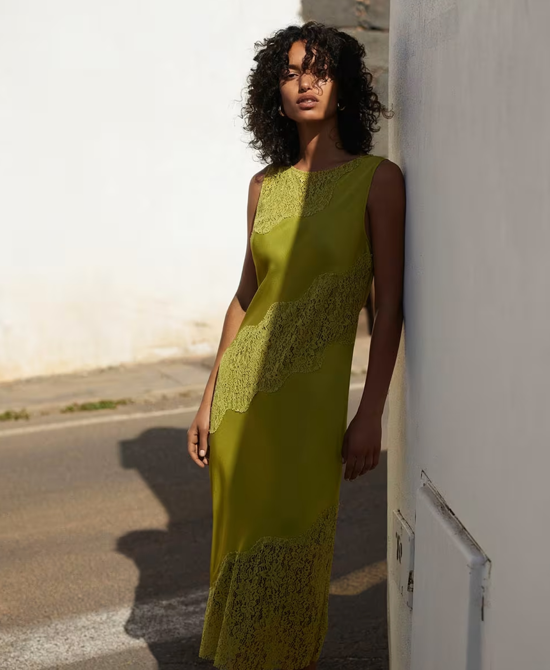 Lime Lace Insert Midi Dress