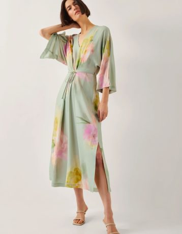 Monsoon Jane floral print midi dress green pink multi