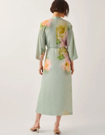 Monsoon Jane floral print midi dress green pink multi
