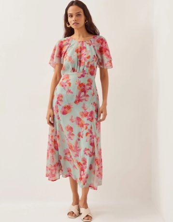 Monsoon Marlene floral print midi dress green pink