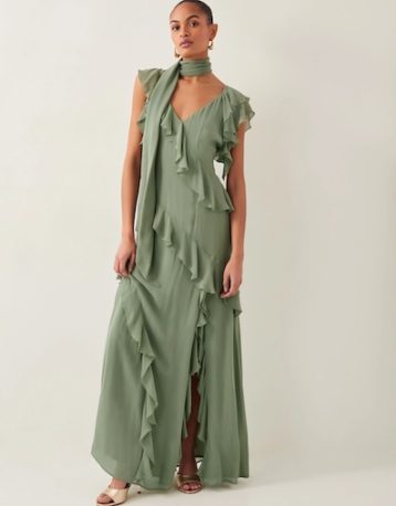 Monsoon Romy ruffle maxi dress sage green