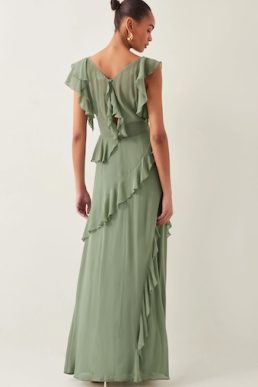 Monsoon Romy ruffle maxi dress sage green
