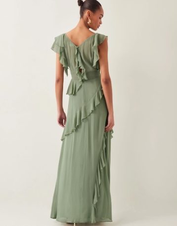 Monsoon Romy ruffle maxi dress sage green