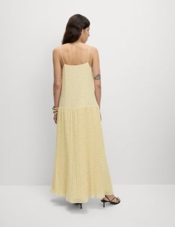 M&S Chiffon Printed Scoop Neck Maxi Waisted Dress Yellow