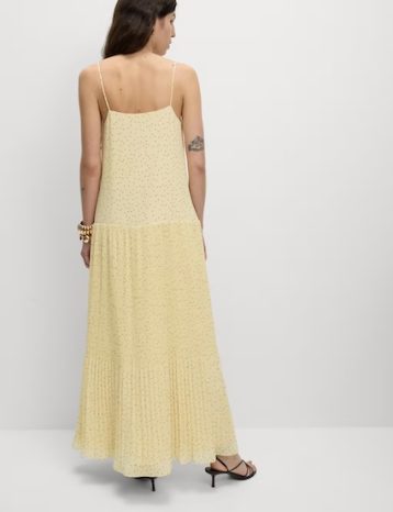M&S Chiffon Printed Scoop Neck Maxi Waisted Dress Yellow