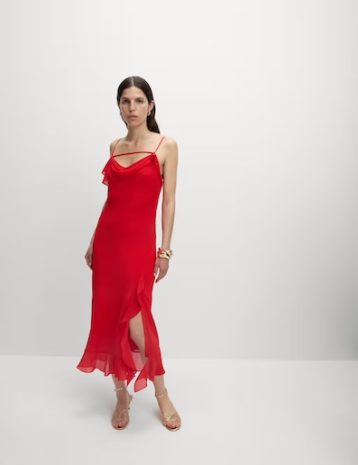 M&S Cowl Neck Midaxi Slip Dress Red