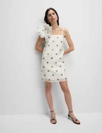 M&S Polka Dot Square Neck Mini Column Dress White Black