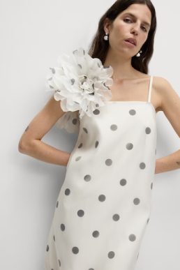 M&S Polka Dot Square Neck Mini Column Dress White Black