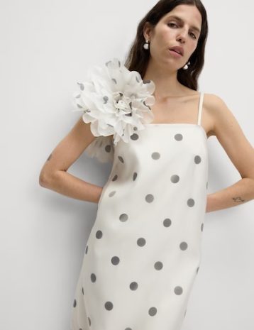 M&S Polka Dot Square Neck Mini Column Dress White Black