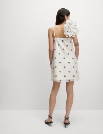M&S Polka Dot Square Neck Mini Column Dress White Black
