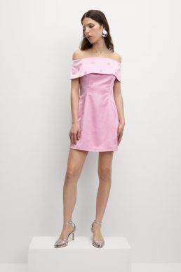 M&S Satin Polka Dot Bardot Mini Dress Pink