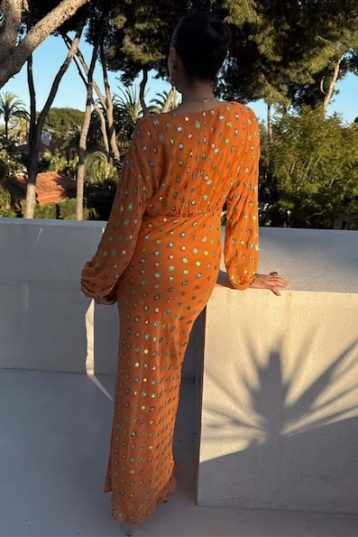 Never Fully Dressed Coral Multi Foil Emma Dress
