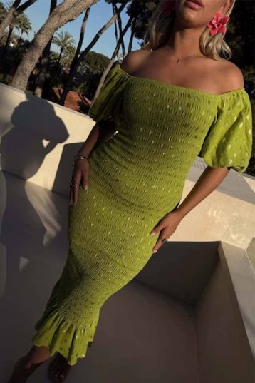Never Fully Dressed Olive Jojo Dress with Gold Fleck