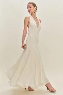 Reformation Briony Bridal Halter Maxi Dress ivory Fior Di Latte