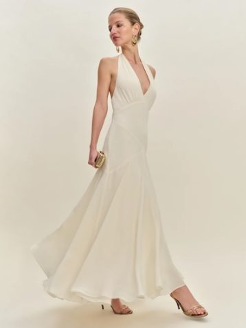 Reformation Briony Bridal Halter Maxi Dress ivory Fior Di Latte