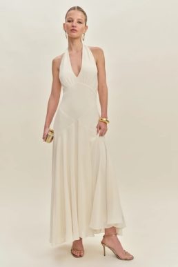 Reformation Briony Bridal Halter Maxi Dress ivory Fior Di Latte