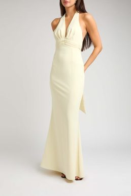 Odd Muse Halterneck twill maxi dress, Creamy Pale Yellow