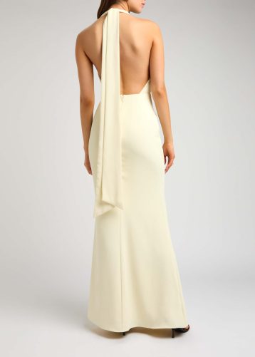 Odd Muse Halterneck twill maxi dress, Creamy Pale Yellow - Image 2
