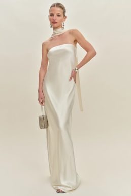 Reformation Oren Silk Strapless Bridal Maxi Dress Ivory Bridal Silk