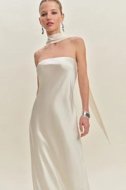 Reformation Oren Silk Strapless Bridal Maxi Dress Ivory Bridal Silk