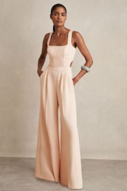 Reiss Dion Wide-Leg Cut-Out Jumpsuit Pale Pink