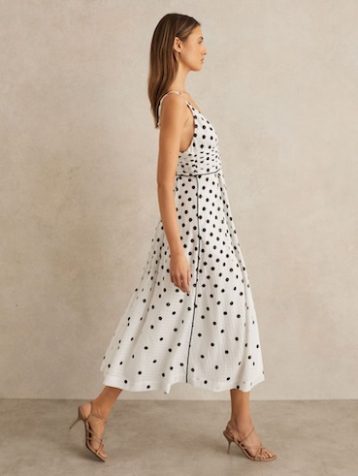 Reiss Dottie Polka Dot Midi Dress Black White