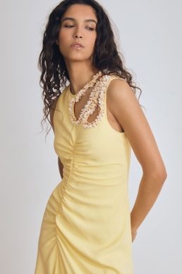 Reiss Elizabeth Atelier Embellished-Shoulder Maxi Dress Yellow