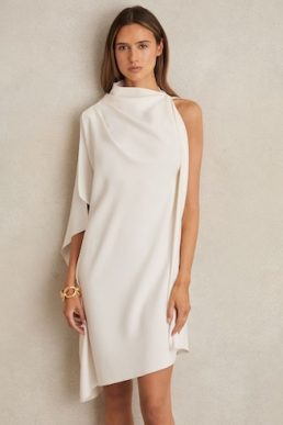 Reiss Ellery One Shoulder Draped Mini Dress Ivory