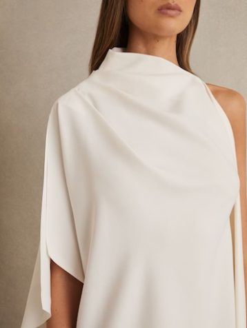 Reiss Ellery One Shoulder Draped Mini Dress Ivory