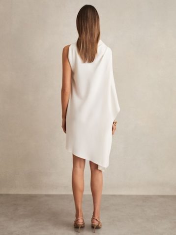 Reiss Ellery One Shoulder Draped Mini Dress Ivory