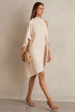 Reiss Ellery One Shoulder Draped Mini Dress Pale Pink Blush
