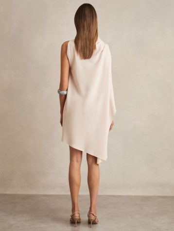Reiss Ellery One Shoulder Draped Mini Dress Pale Pink Blush
