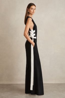 Reiss Emmae Lace-Up Side Wide-Leg Jumpsuit Navy White