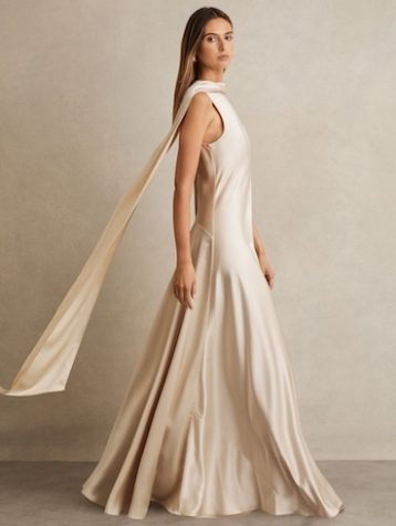 Reiss Fae Satin Cape Maxi Dress Champagne