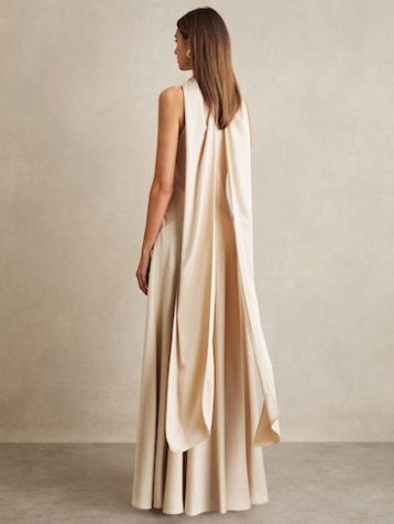 Reiss Fae Satin Cape Maxi Dress Champagne