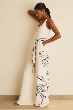 Reiss Kinsley | NYBG Floral Print Jumpsuit Ivory Black