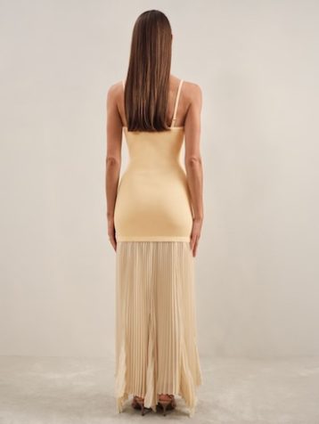 Reiss Milana Pleated Skirt Ribbed Midi Dress Yellow