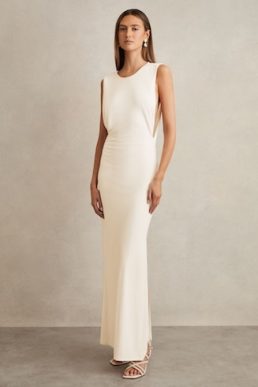 Reiss Milena Jersey Draped Bodycon Maxi Dress Ivory