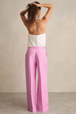 Reiss Raine Wide-Leg Linen Trousers Pink