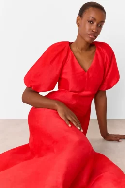 Reiss Red Silk Blend Taffeta Maxi Dress Red