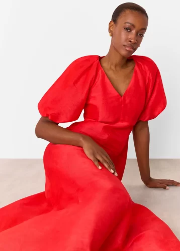 Reiss Red Silk Blend Taffeta Maxi Dress Red