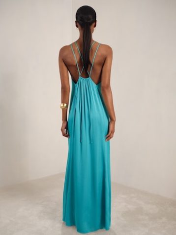 Reiss Tallie Satin Halterneck Maxi Dress Blue